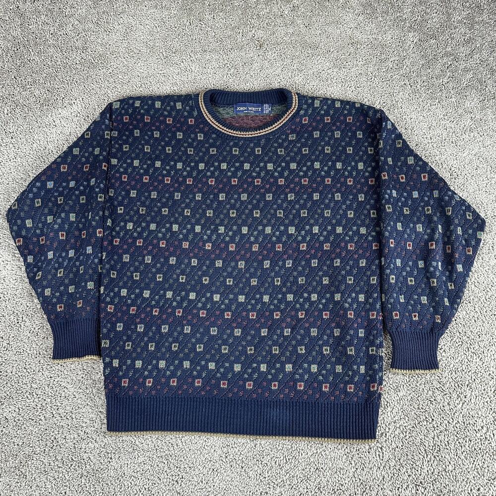 Vintage John Weitz Sweater Mens XL Geometric Pattern Crewneck Pullover USA 90s